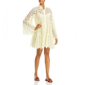 Charina Sarte Dandelion Butter Yellow Eyelet Tiered Button Front Dress L